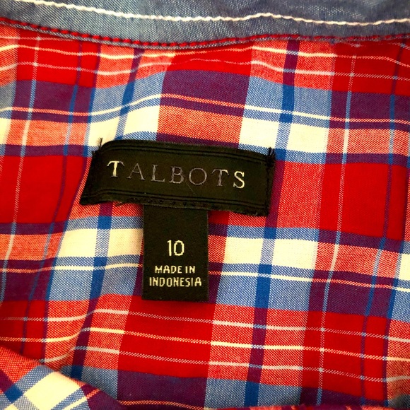 Talbots Ruffle Plaid Top Blue & Red - Picture 6 of 7